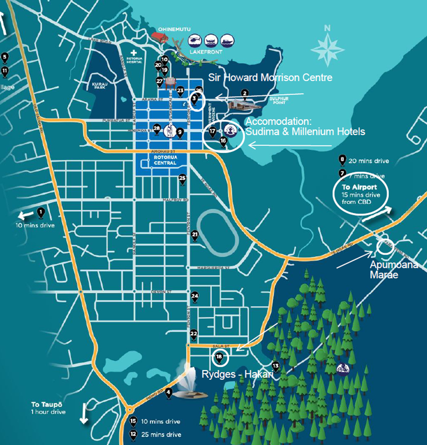 Map of venues in Rotorua Map of venues in Rotorua